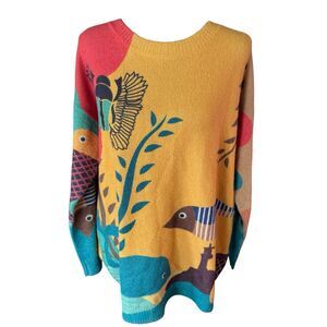 YESNO Lg‎ Womens Wool Blend Sweater Nautical Graphic Oversized Pullover Bohemian